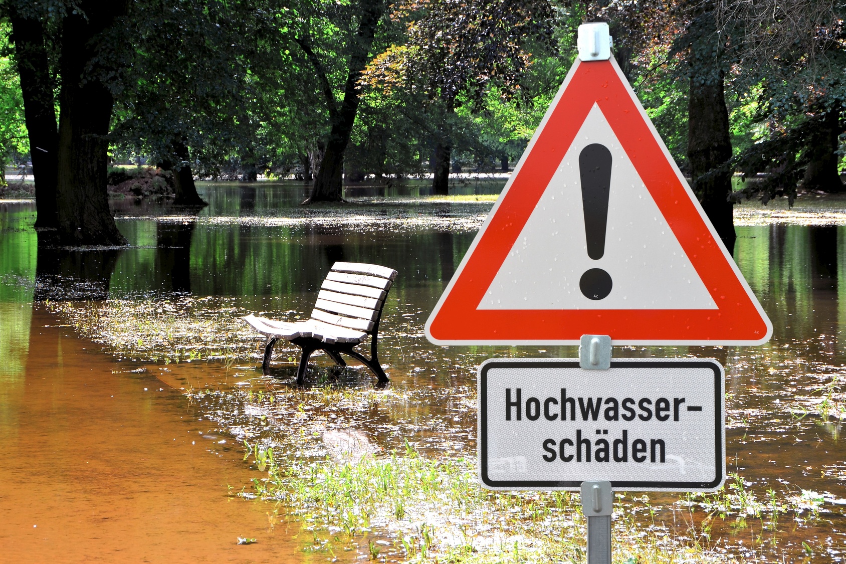Hochwasser in einem Park in Magdeburg